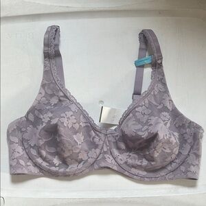 NWT Bali light grayish purple mesh overlay floral pattern bra size 38C